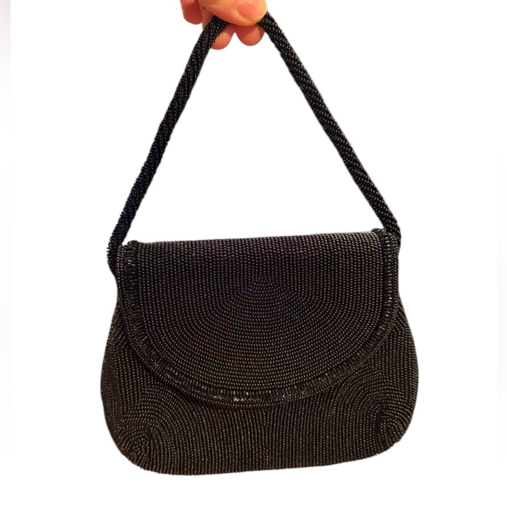 Elegant Vintage Black Walborg Beaded Women's mini wristlet purse bag